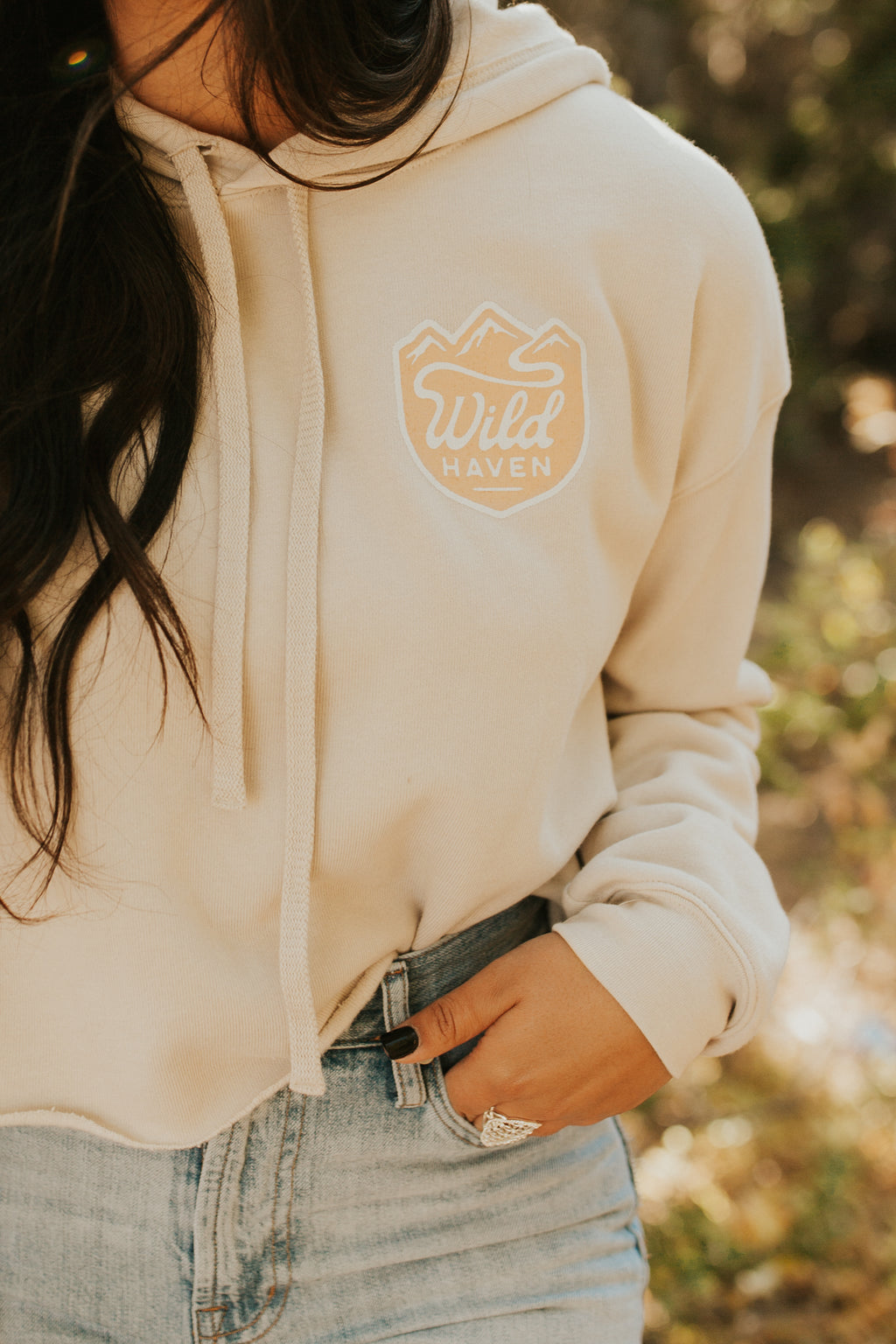 Sand and Mustard Cropped Fleece Hoodie
