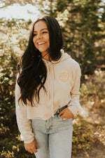 Sand and Mustard Cropped Fleece Hoodie