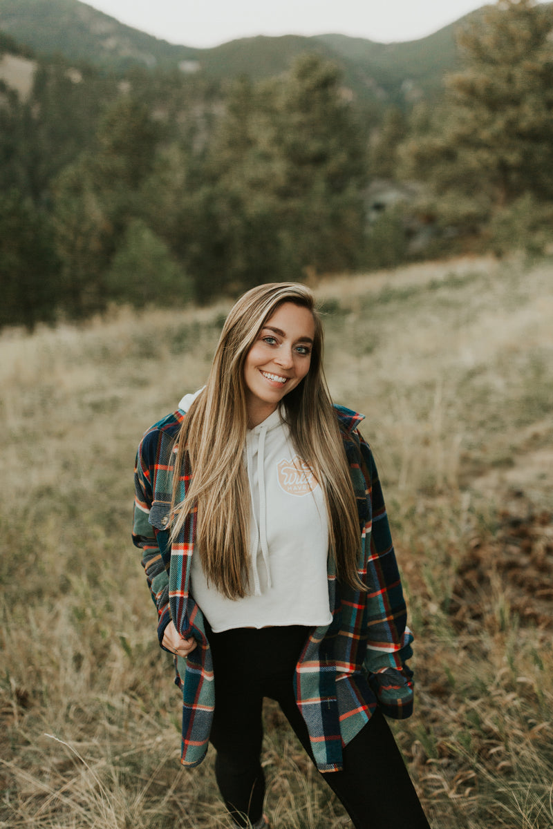 Sand and Mustard Cropped Fleece Hoodie