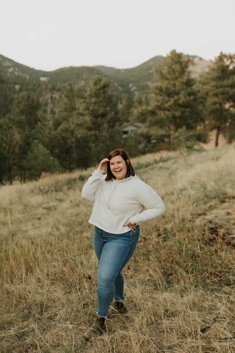 Sand and Mustard Cropped Fleece Hoodie