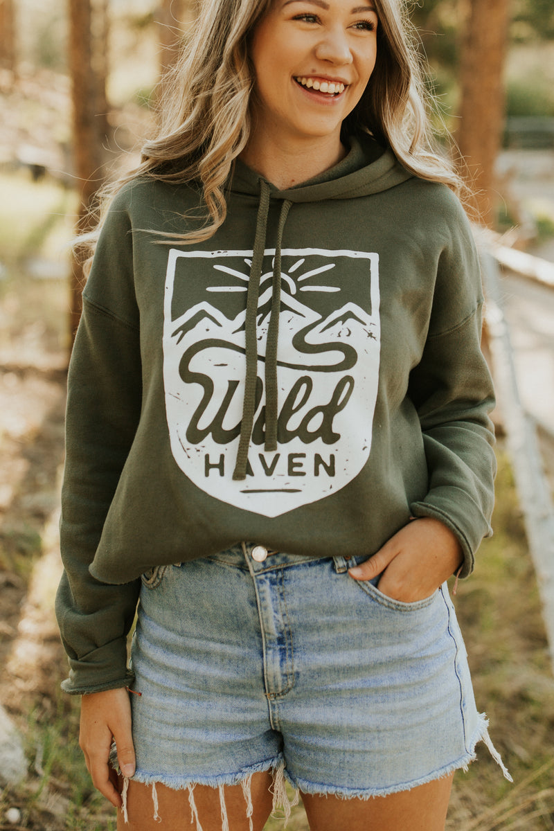 Sage Green Cropped Fleece Hoodie